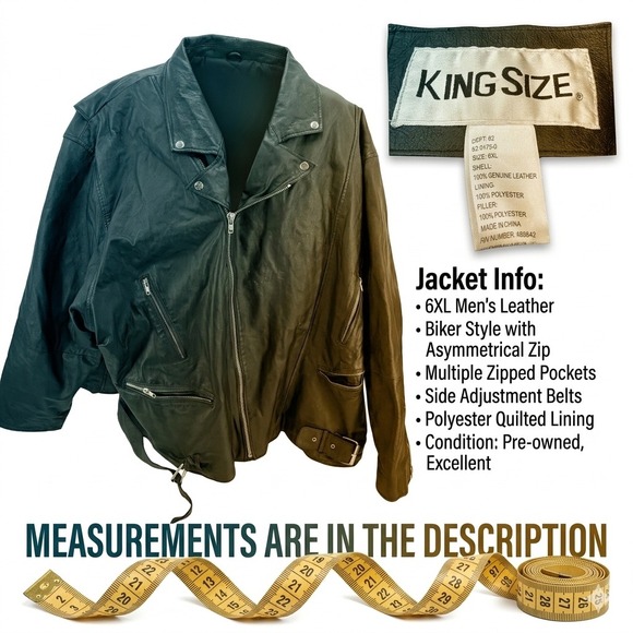 king size Other - King SZ Men's 6XL Genuine Leather Biker Jacket Black Quilted Lining Heavyweight